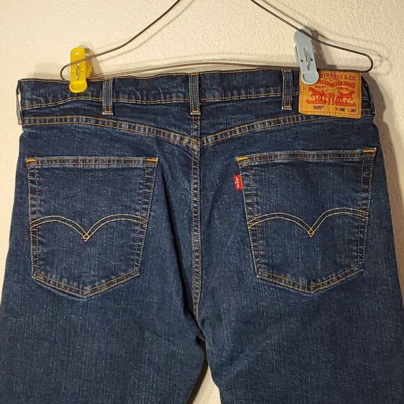 Levis Mens 505 Red Tab Straight Fit Blue Jeans 38x30 Medium Wash Denim Jeans - Picture 6 of 11